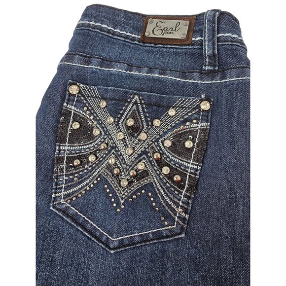 Earl Jean Women's Dark Wash Embellished Pocket Jeans Size 4 Blue Straight Leg - Picture 7 of 7